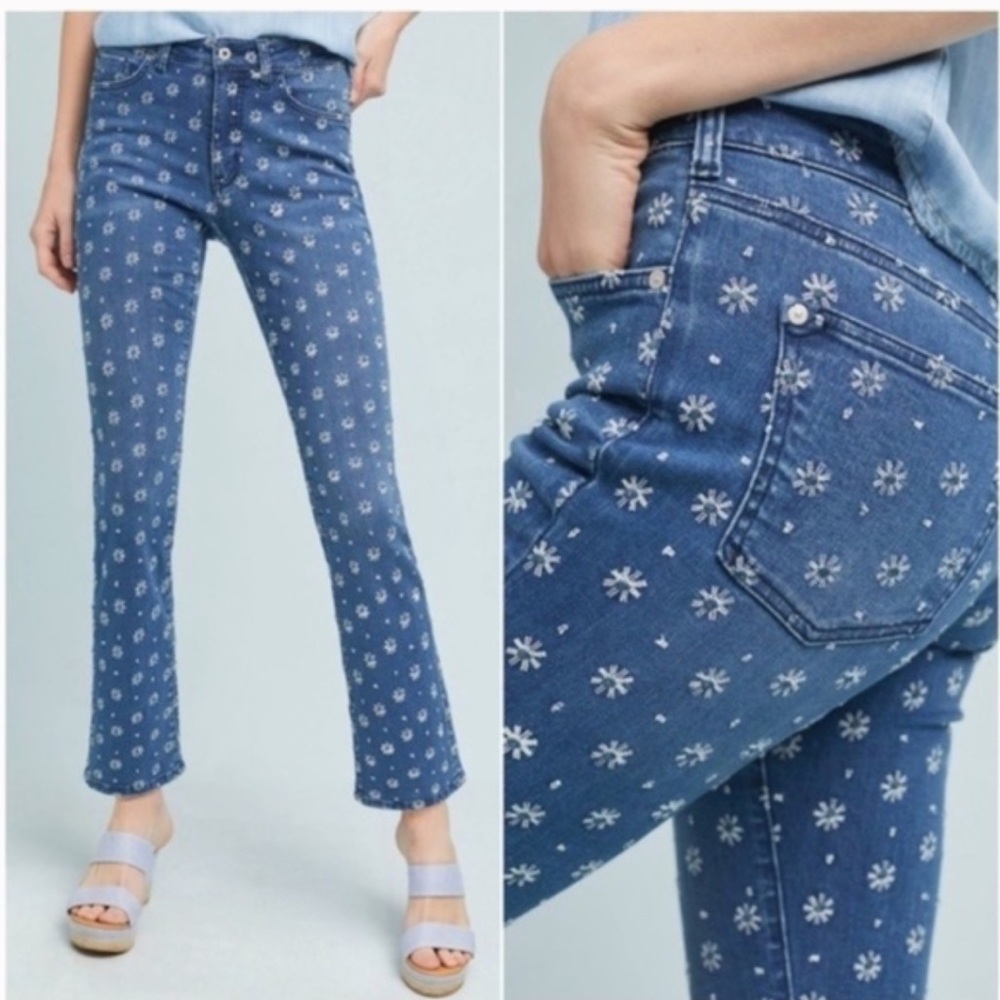 Pilcro & The Letterpress Anthro Embroidered Floral High Rise Bootcut Jeans